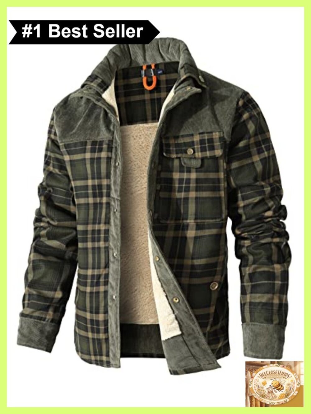 Corduroy Plaid Sherpa Lined Flannel Shirt Jacket Fleece Coat